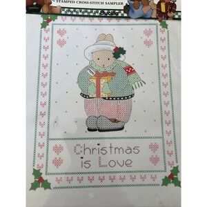 Bucilla Daisy Kingdom Stamped Cross Stitch Sampler Christmas Is Love #63444 1992